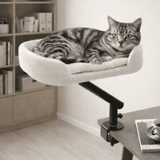 Cat Desk Bed, 360° Rotatable & Adjustable Cat Bed Stand